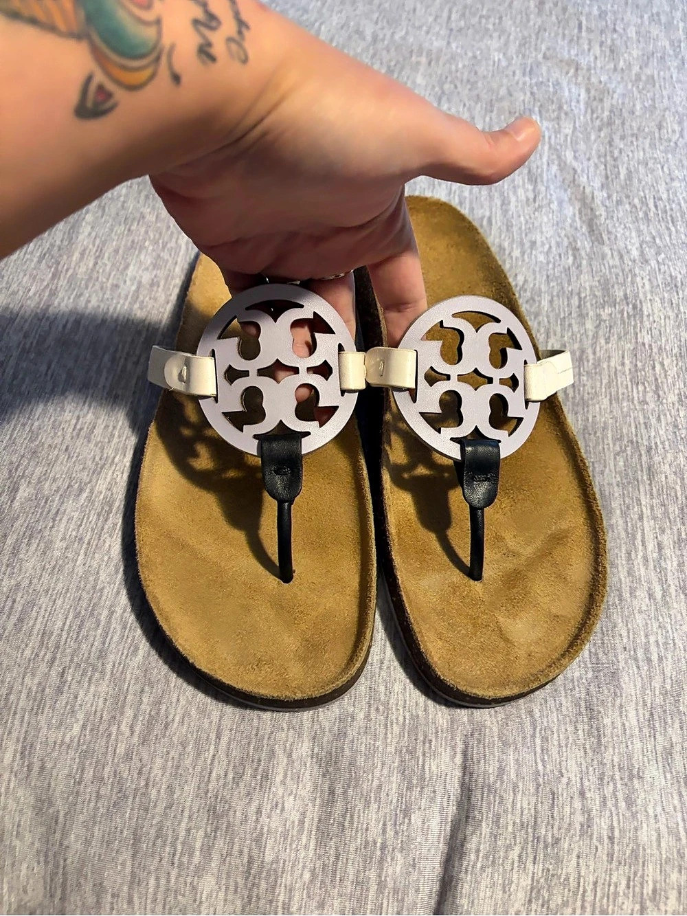 Tory Burch Miller Cloud Sandal Brown & White Medallion Sandals